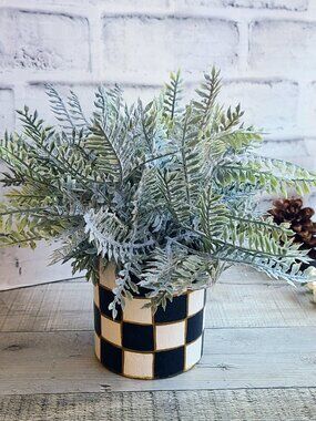 Checked Planter Flocked Fern Buffalo Check Flower Pot Home Decor